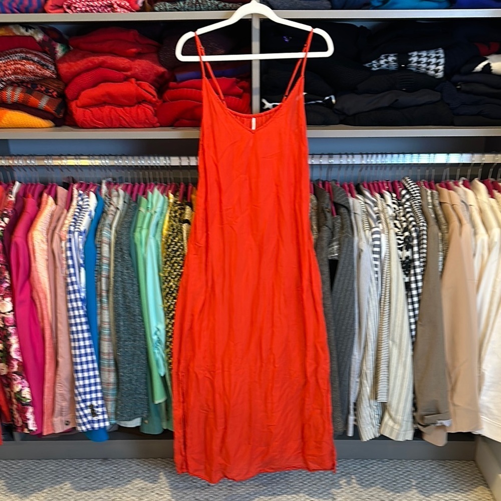Unbranded red adjustable strap v neck midi dress size XS